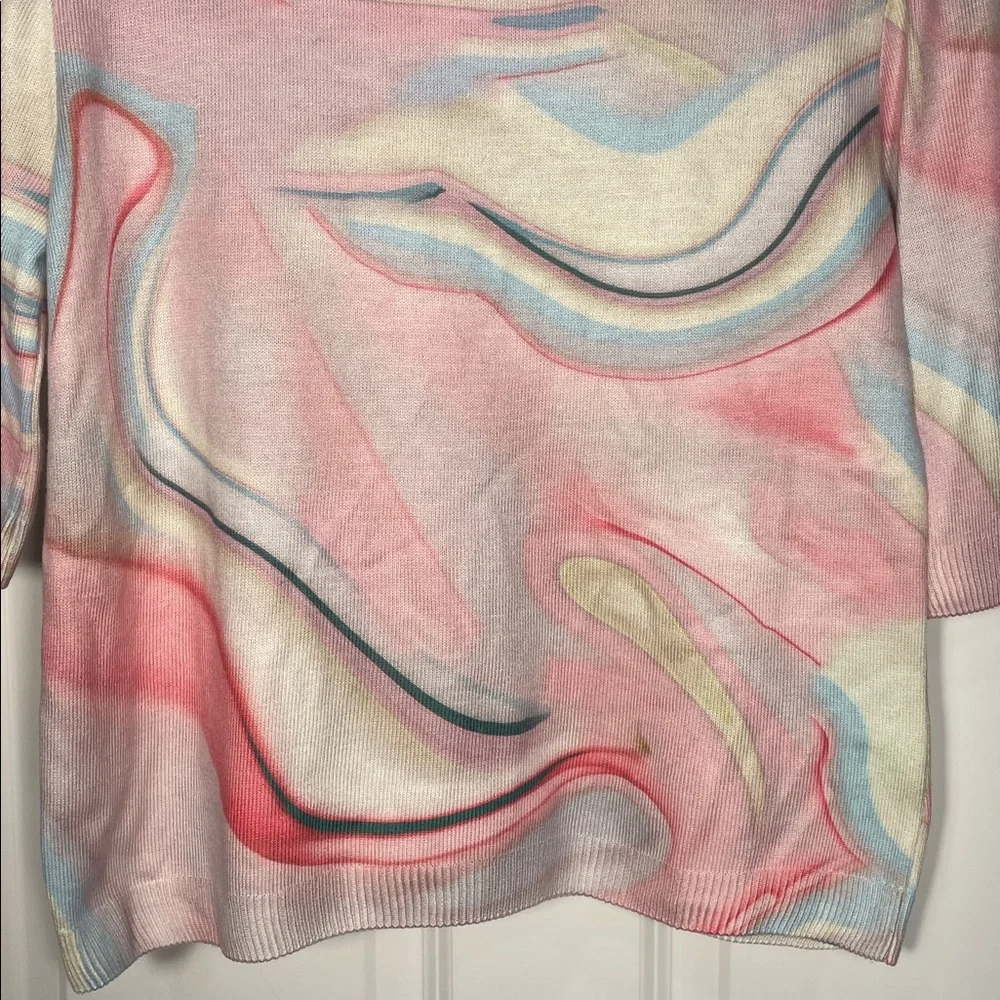 Anthropologie Short Sleeve Sweater Small Multicolor Swirl Marble Print Crewneck - Picture 10 of 16